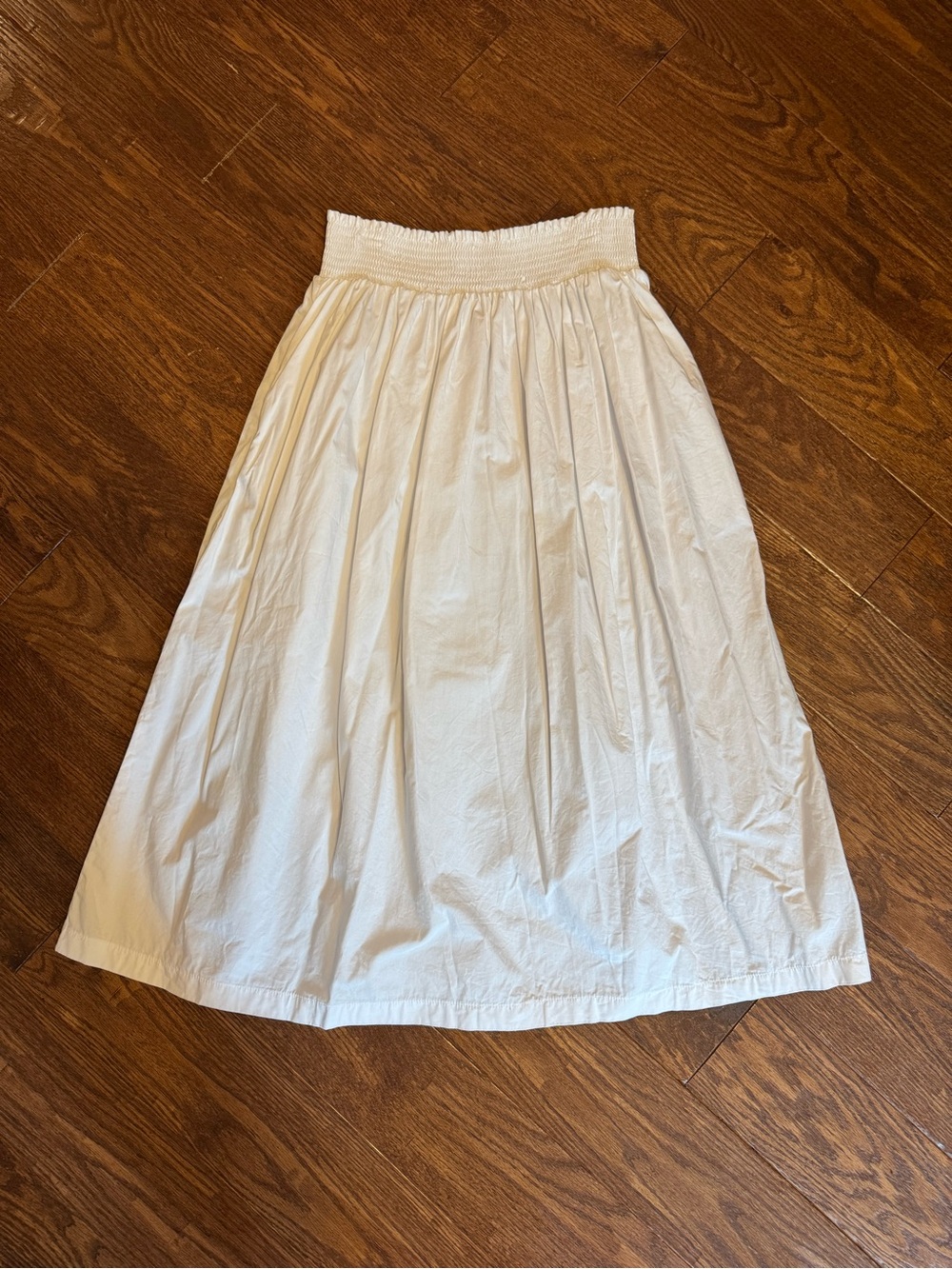 Calvin Klein Smocked Waist Ivory Midi Skirt Size Large
